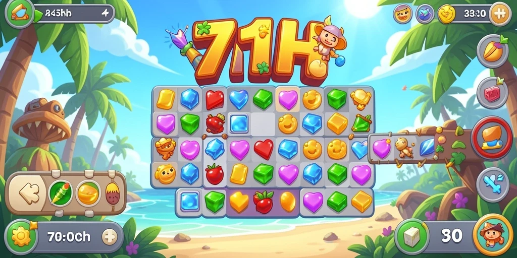 Screenshot gameplay 71H menampilkan aksi pencocokan warna-warni.