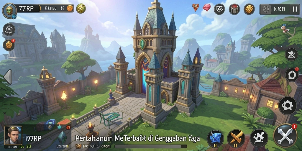 Tampilan aksi epik menara dalam gameplay Tower Defense.