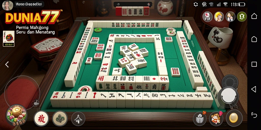 Tangkapan layar gameplay DUNIA77 menampilkan aksi seru permainan Mahjong.