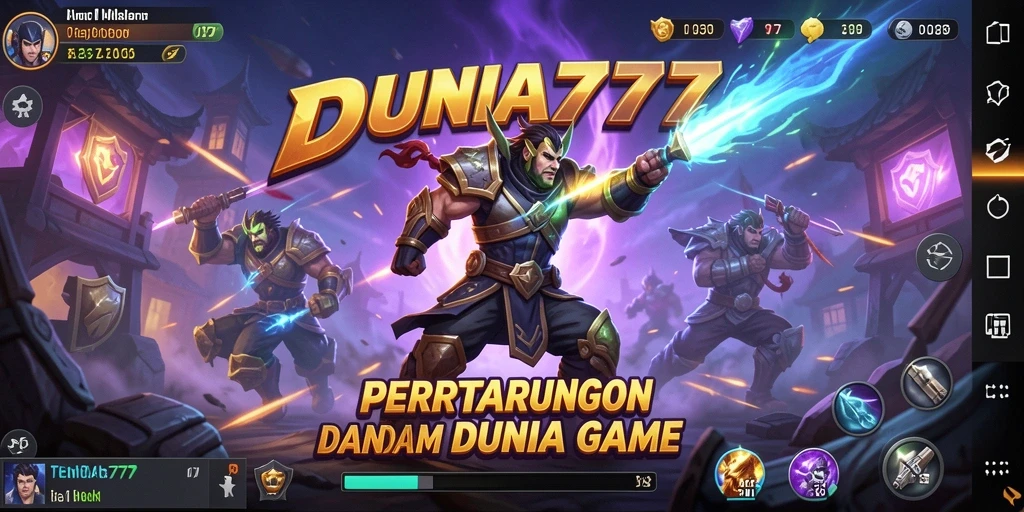 Screenshot gameplay DUNIA777 menampilkan pertarungan epik antar karakter.