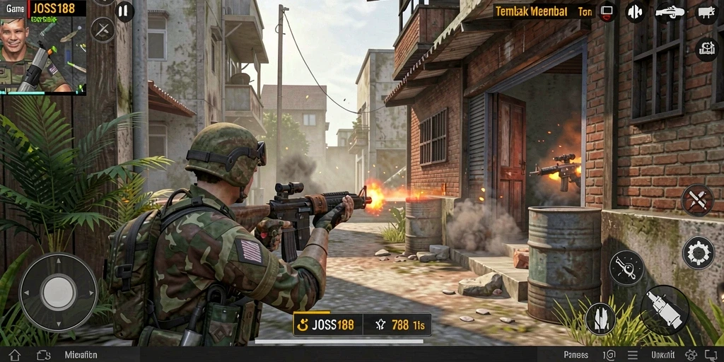 Screenshot gameplay JOSS188 menampilkan aksi seru di arena pertempuran.