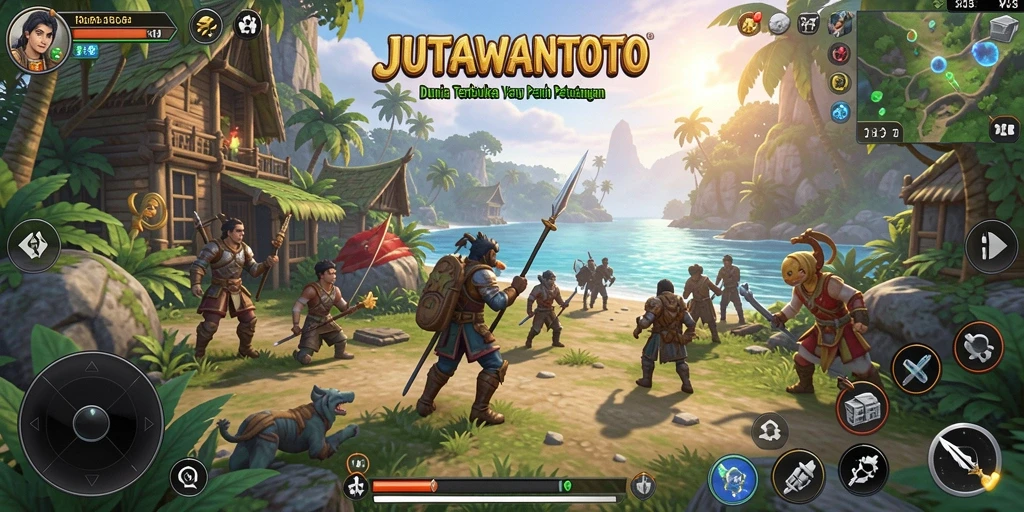 Screenshot gameplay JUTAWANTOTO yang menampilkan dunia terbuka yang luas.