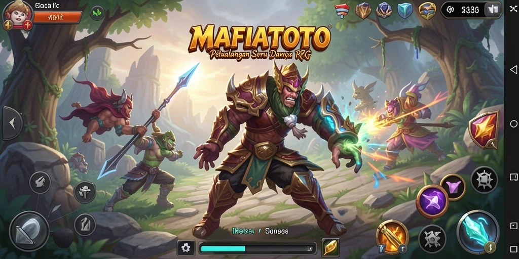 Screenshot MAFIATOTO yang menunjukkan pertarungan RPG yang epik dan mendebarkan.