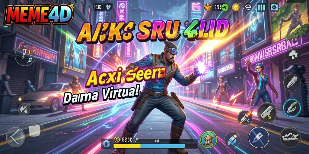 Screenshot utama MEME4D menampilkan aksi seru di medan pertempuran.