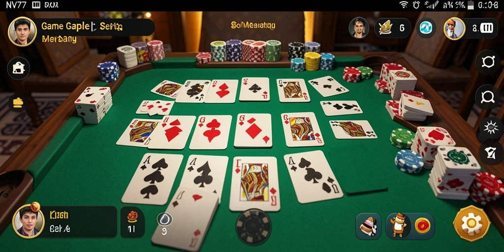 Screenshot gameplay NV77 menampilkan permainan Gaple yang seru dan interaktif.