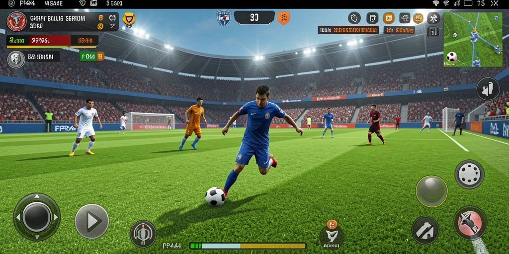 Tampilan gameplay PP444 yang menakjubkan dengan aksi sepak bola yang seru.