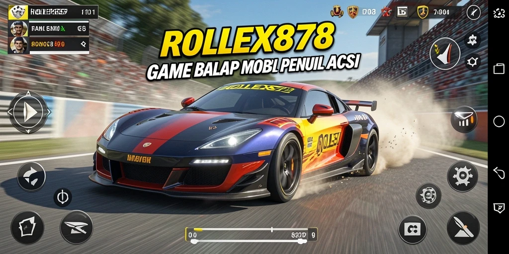 Tampilan utama gameplay <strong>ROLEX878</strong> saat balapan di trek yang menantang.