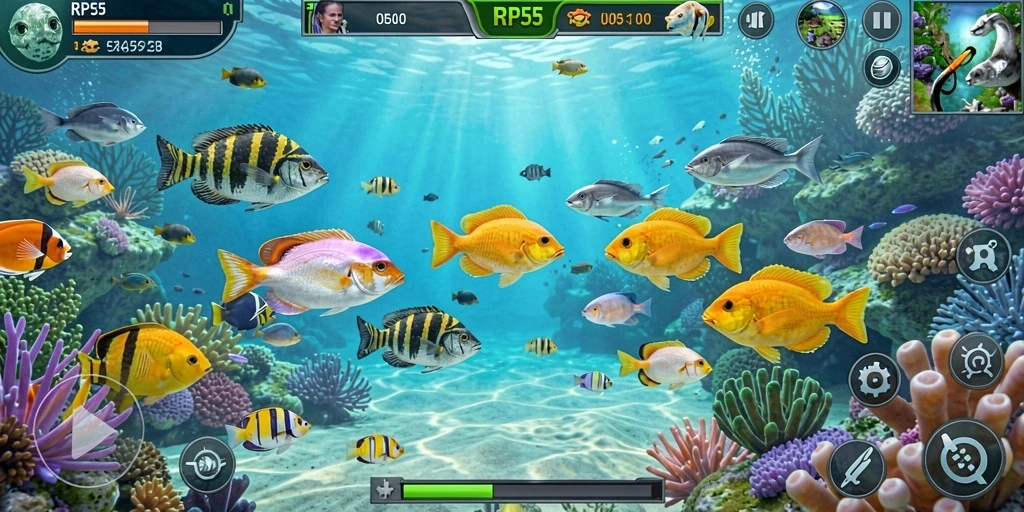 Tampilan gameplay seru dari RP55 saat menangkap ikan.