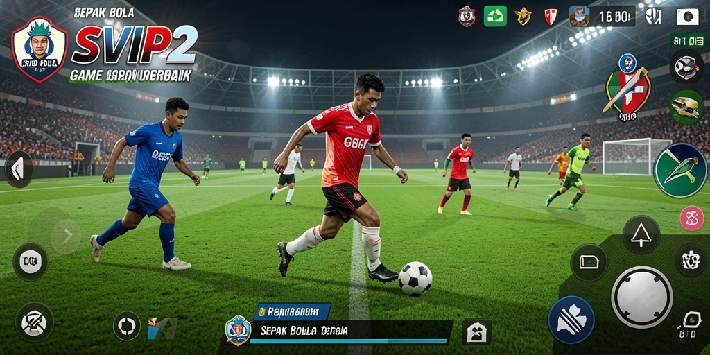 Tampilan gameplay SVIP2 yang mengesankan saat pertandingan sepak bola berlangsung.