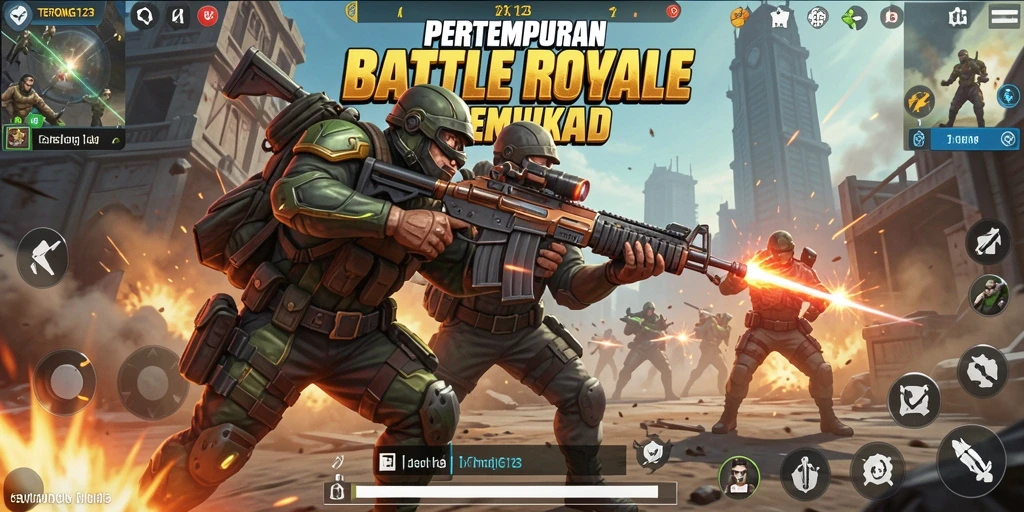 Gameplay seru TERONG123 dalam pertempuran Battle Royale.