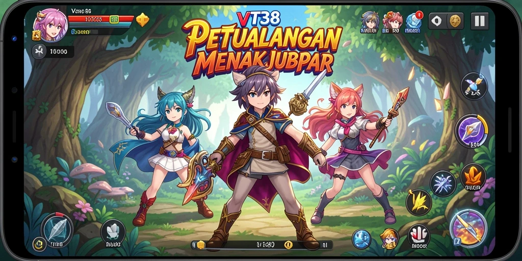 Tampilan screenshot utama VT38 menampilkan aksi seru dalam dunia Anime.