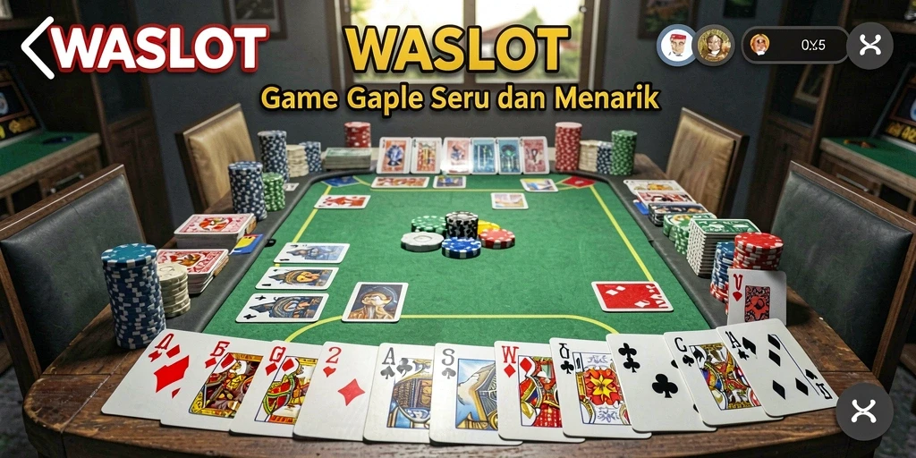 Screenshot utama WASLOT menampilkan gameplay Gaple yang seru dan interaktif.