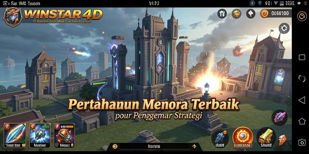 Tangkapan layar gameplay <strong>WINSTAR4D</strong> menampilkan menara yang siap mempertahankan wilayah.