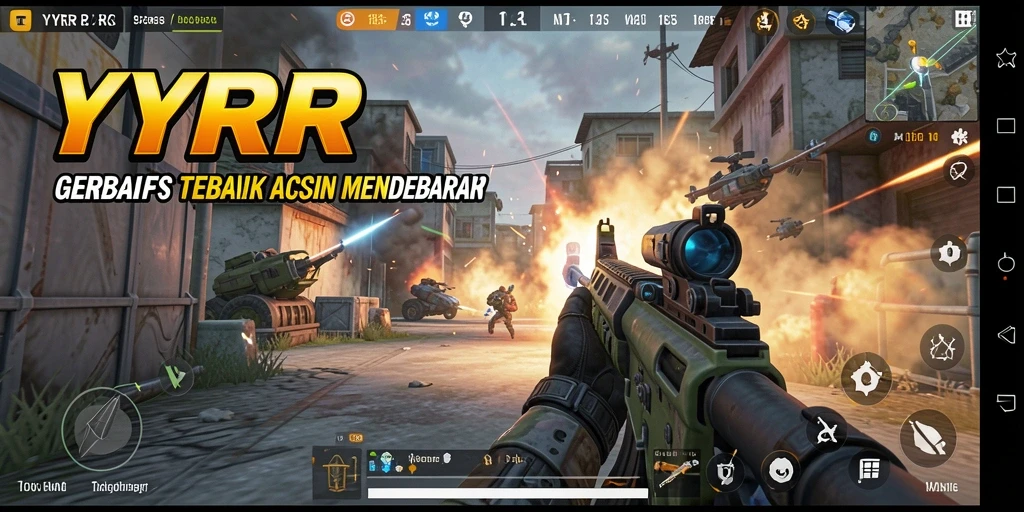 Screenshot gameplay YYRR menunjukkan aksi FPS yang menegangkan.